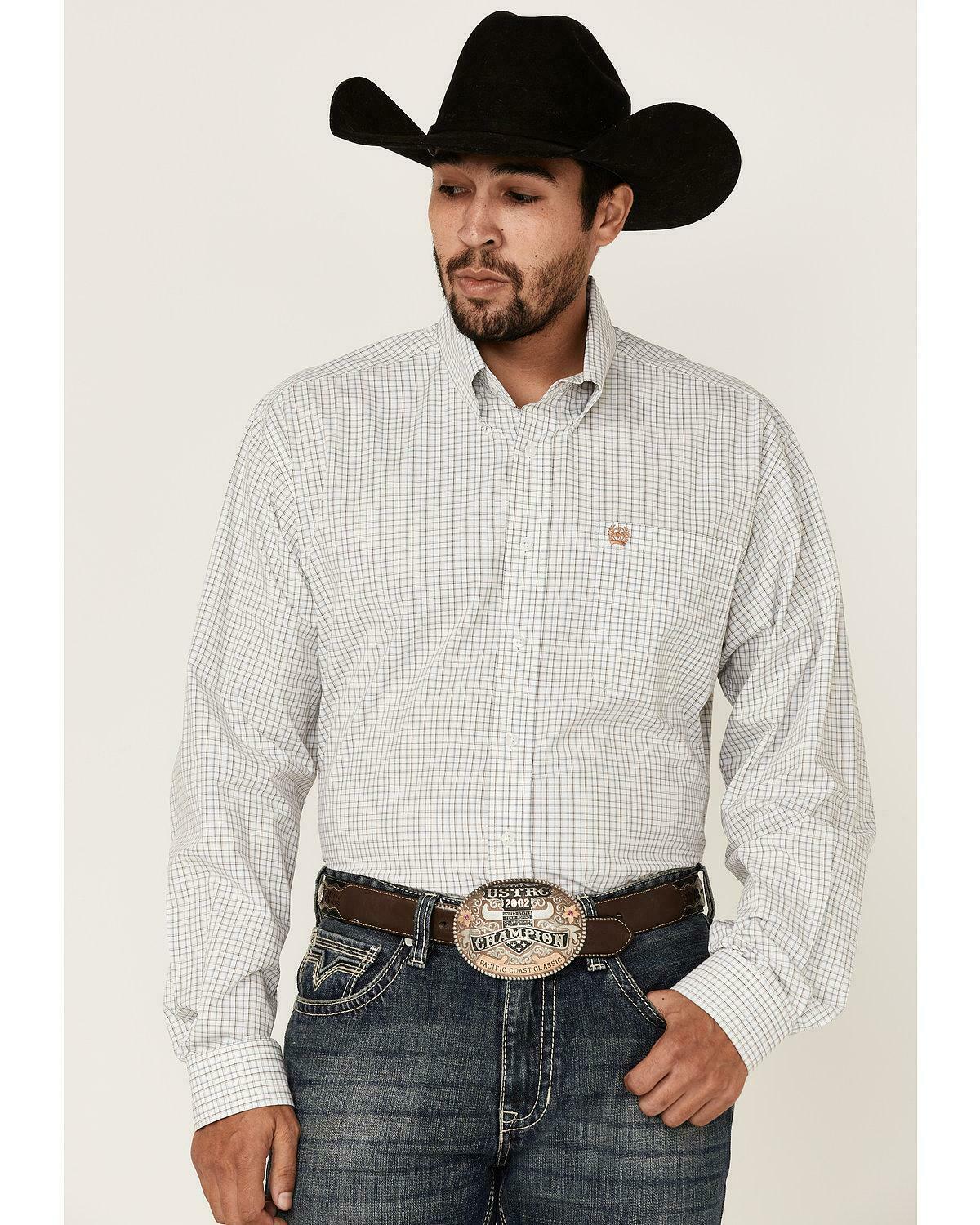 MEN'S CINCH WHITE PLAID LONG SLEEVE BUTTON DOWN SHIRT