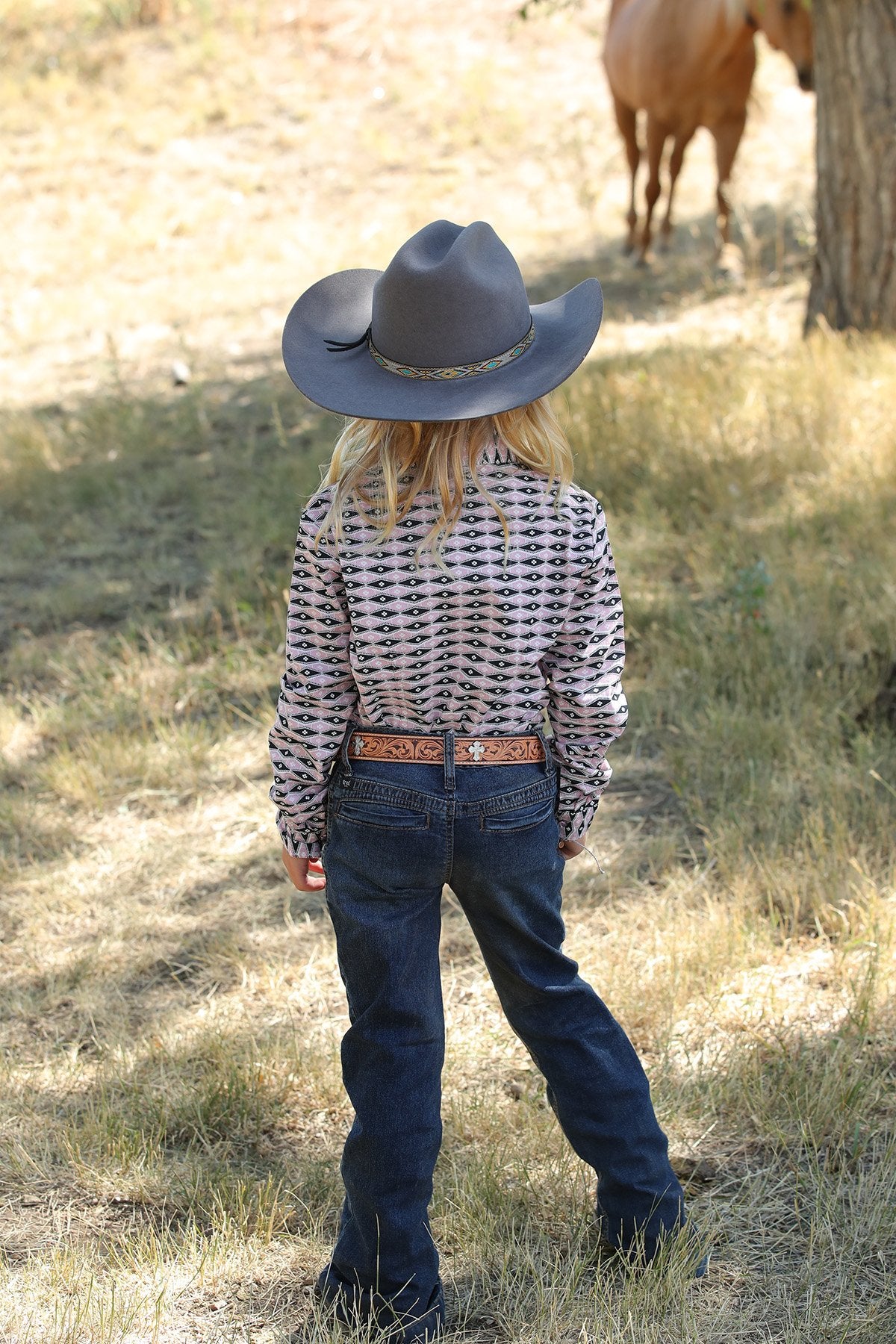 GIRL'S GEOMETRIC PRINT WESTERN SHIRT - PINK