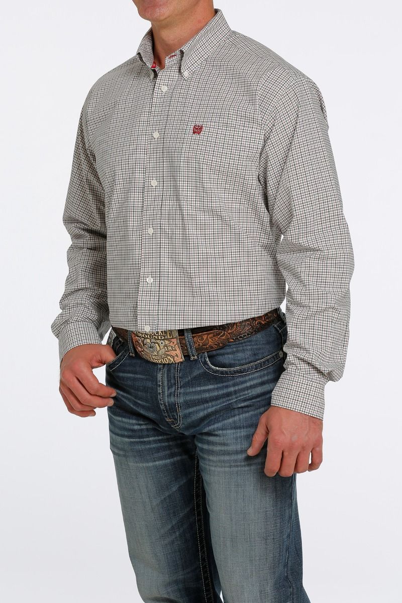 CINCH MEN'S LONG SLEEVE PLAID WESTERN SHIRT IN CREAM