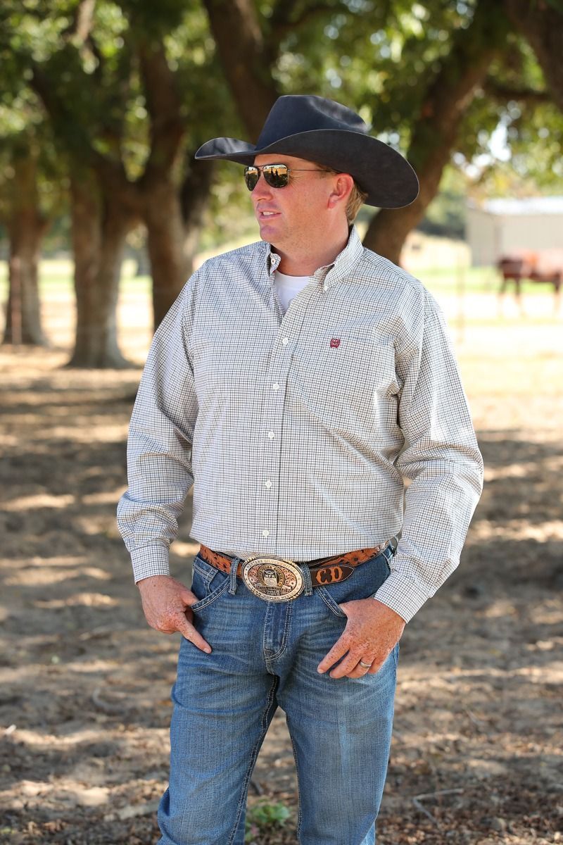 CINCH MEN'S LONG SLEEVE PLAID WESTERN SHIRT IN CREAM