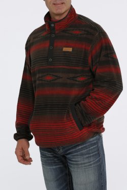 AZTEC PRINTED POLAR FLEECE PULLOVER- BROWN