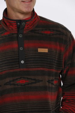 AZTEC PRINTED POLAR FLEECE PULLOVER- BROWN