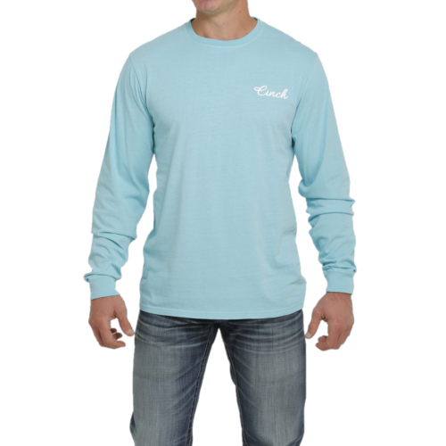 CINCH JEANS MEN'S LONG SLEEVE T-SHIRT - LIGHT BLUE
