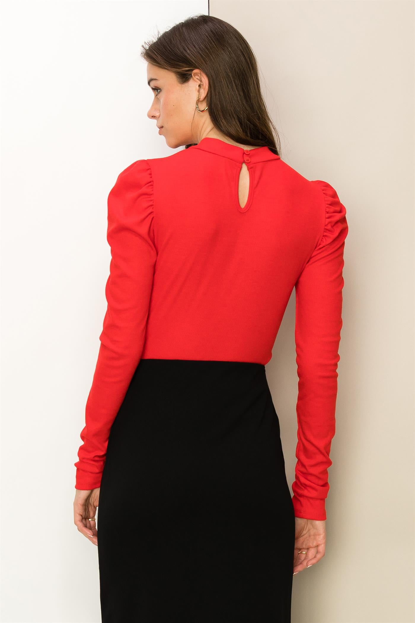 Chloe (ruched shoulder, ribbed knit long sleeve top)