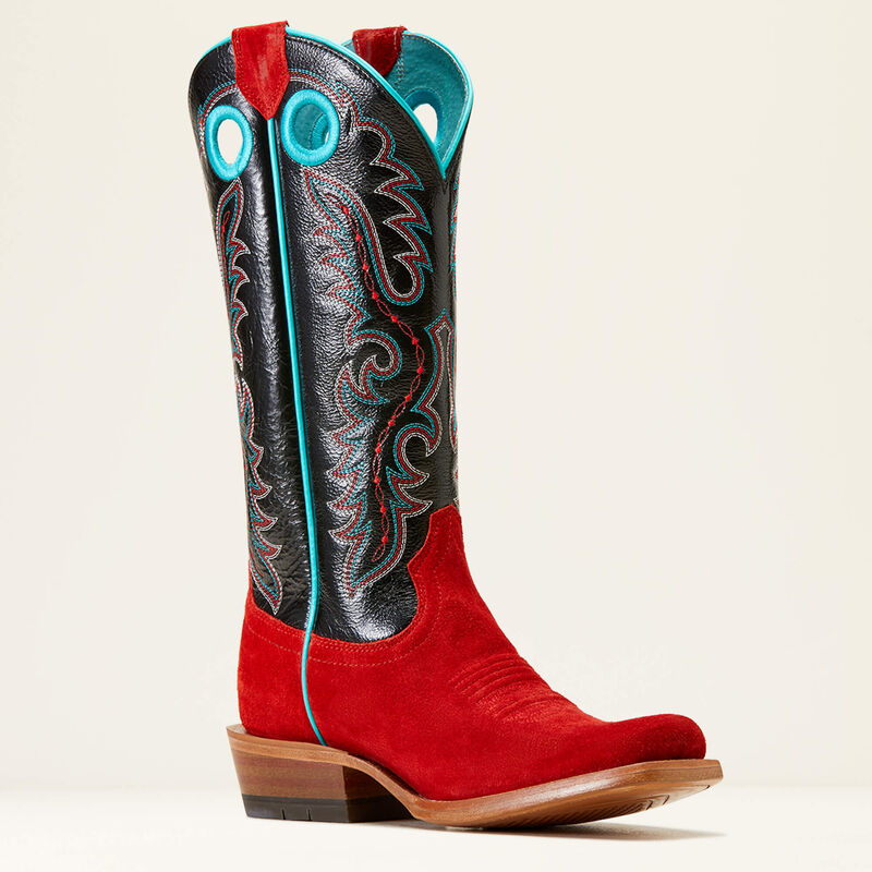 ARIAT WOMENS FUTURITY BOON WESTERN BOOTS | FIERY RED ROUGHOUT / INKWELL # 10046890
