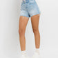 River High Rise Distressed Hem Shorts