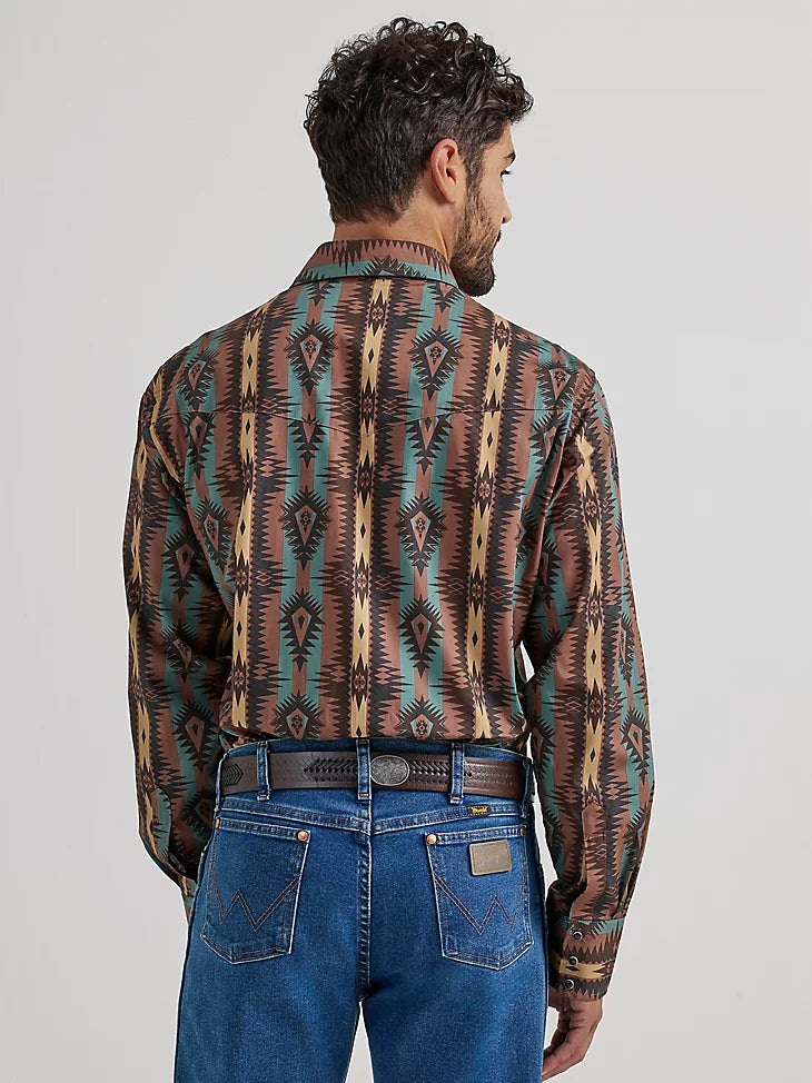 Wrangler Men's Checotah Print Long Sleeve Western Snap Shirt