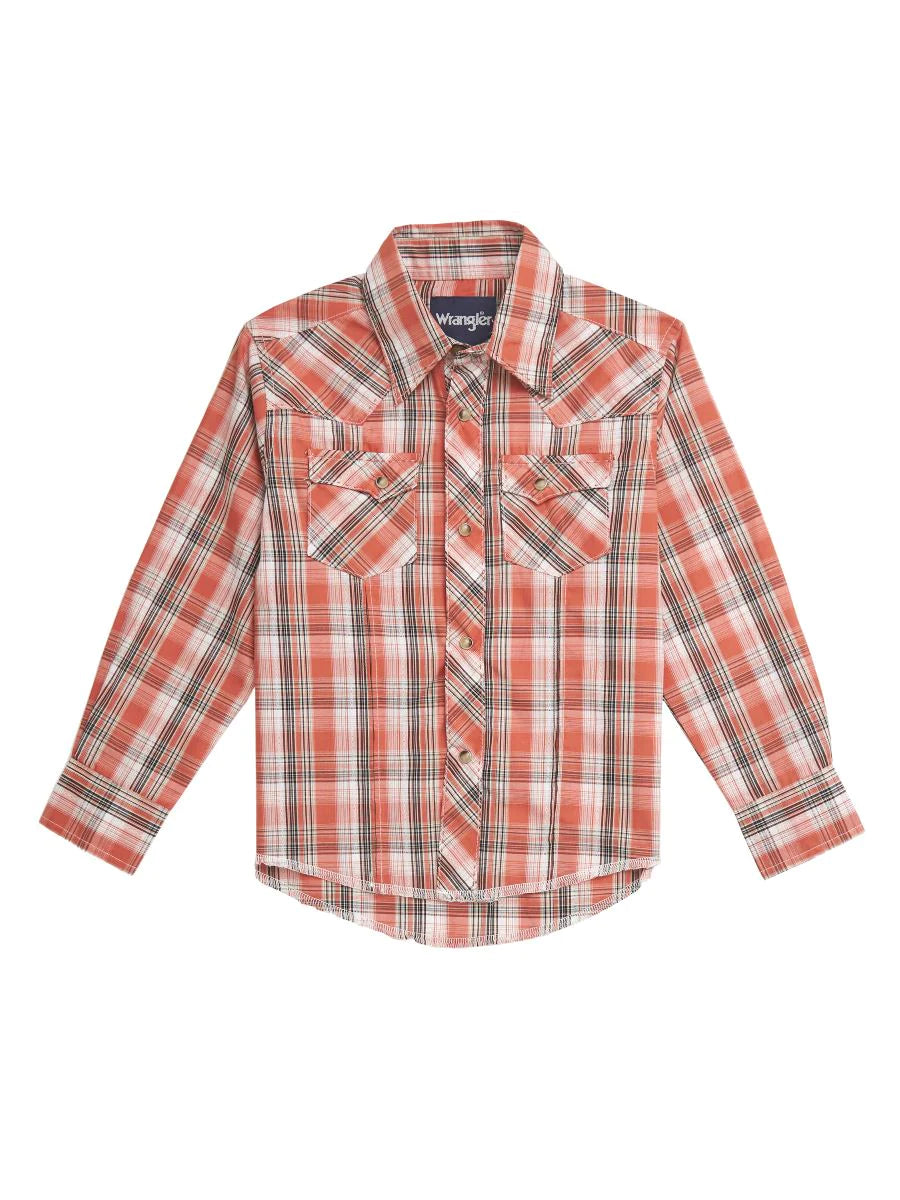 Boys Wrangler Pearl Snap 112337998 Rust Plaid