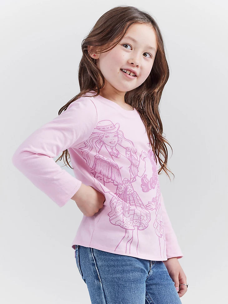 Wrangler X Barbie: Girl's Graphic Long Sleeve Tee in Orchid Pink