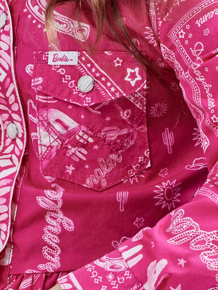 Wrangler X Barbie: Girl's Bandana Western Snap Shirt Dress Pink