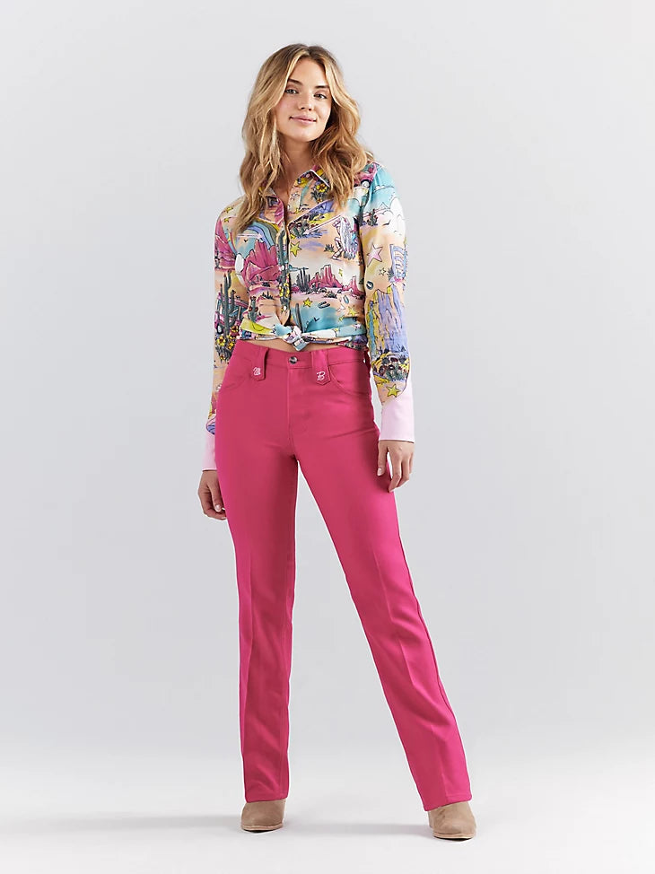 Wrangler X Barbie: High Rise Wrancher Pant in Barbie Pink