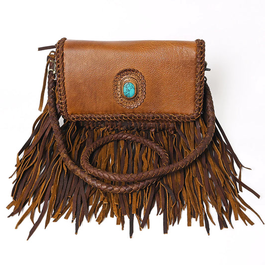 American Darling Leather Fringe Crossbody Handbag Turquoise ADBGM272D