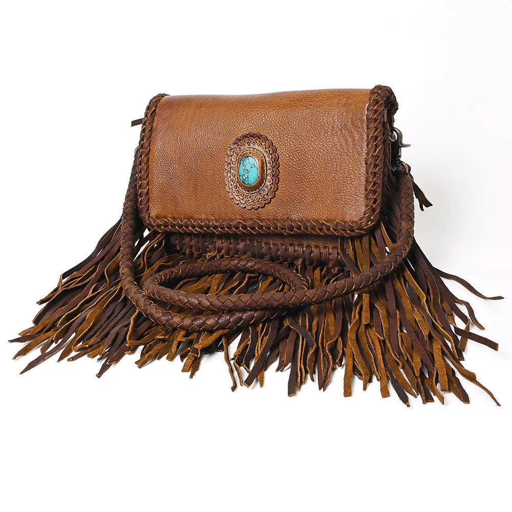 American Darling Leather Fringe Crossbody Handbag Turquoise ADBGM272D