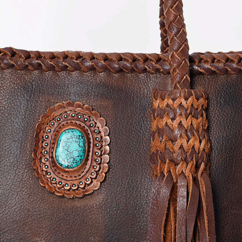 American Darling Leather Fringe Handbag Turquoise Stone ADBGM328C