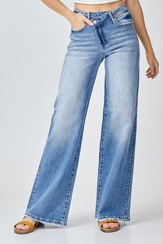 Blake (Mid Rise Crossover Wide Leg Jeans)