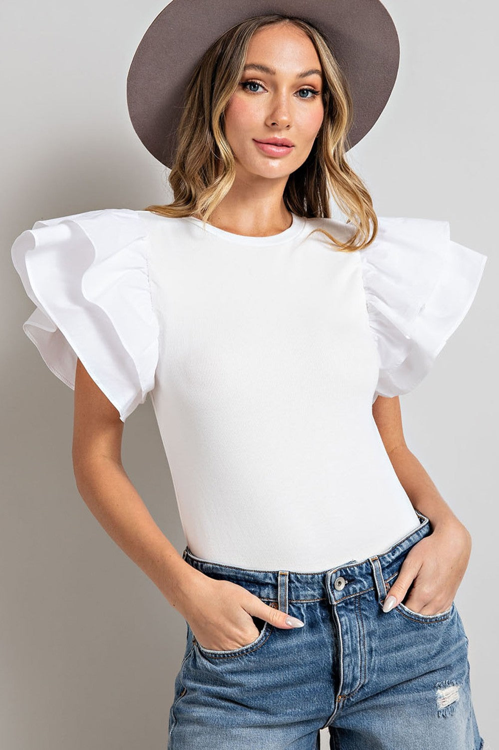 Reagan ruffle sleeve body suit