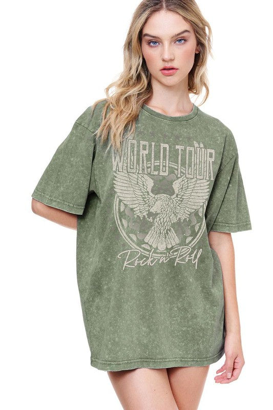 WORLD TOUR ROCK & ROLL VINTAGE EAGLE GRAPHIC T (GREEN)