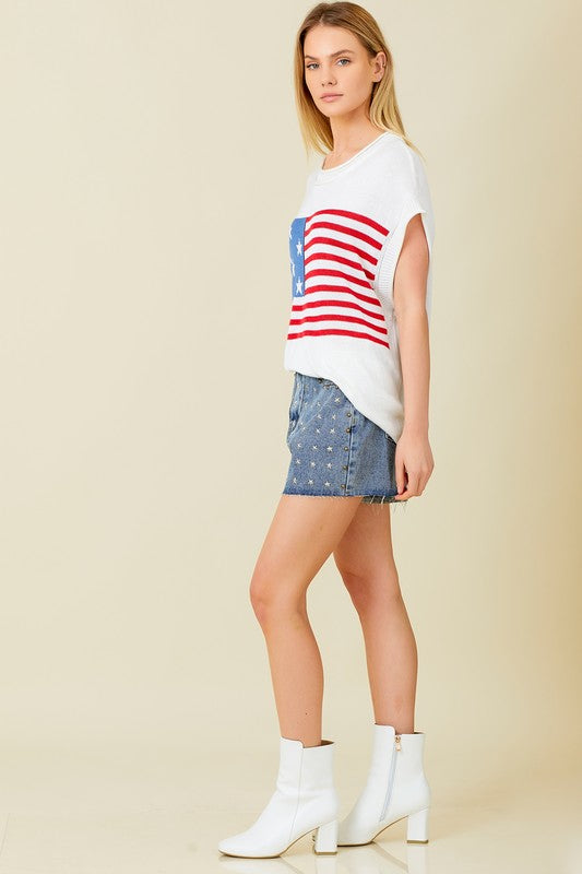 American Flag Sweater Top (White)