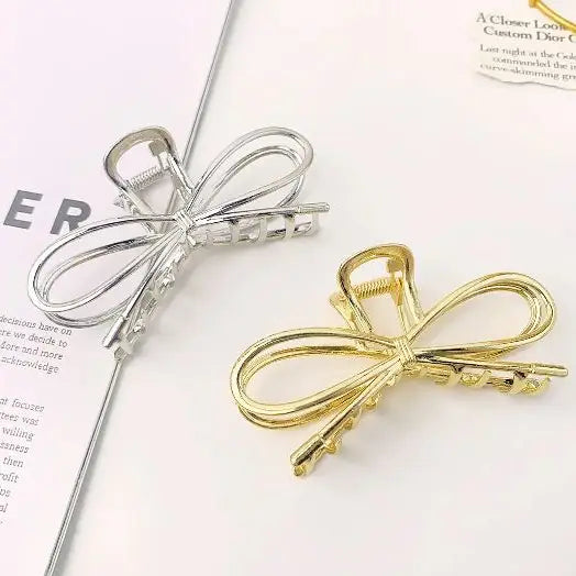 Metal Bow Hair Claw Clip in Gold and Silver