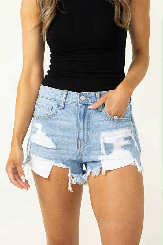 High Rise Distressed Denim Shorts
