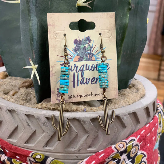 Antique Gold Cactus and Turquoise Earrings
