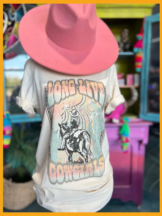 Long Live the Cowgirls Western Cream Graphic Tee