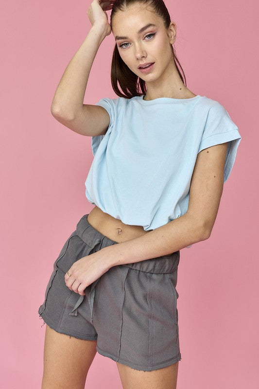 Emma Loose Fit Bubble Hem Top (Blue)