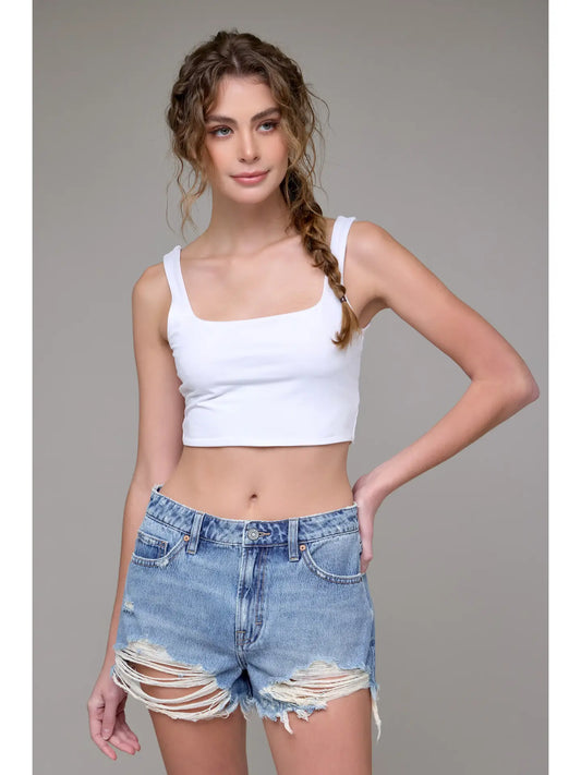 Medium Wash Classic 3" Heavily Frayed Shorts