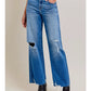 Logan Medium Dark Distressed Stretch Dad Jean