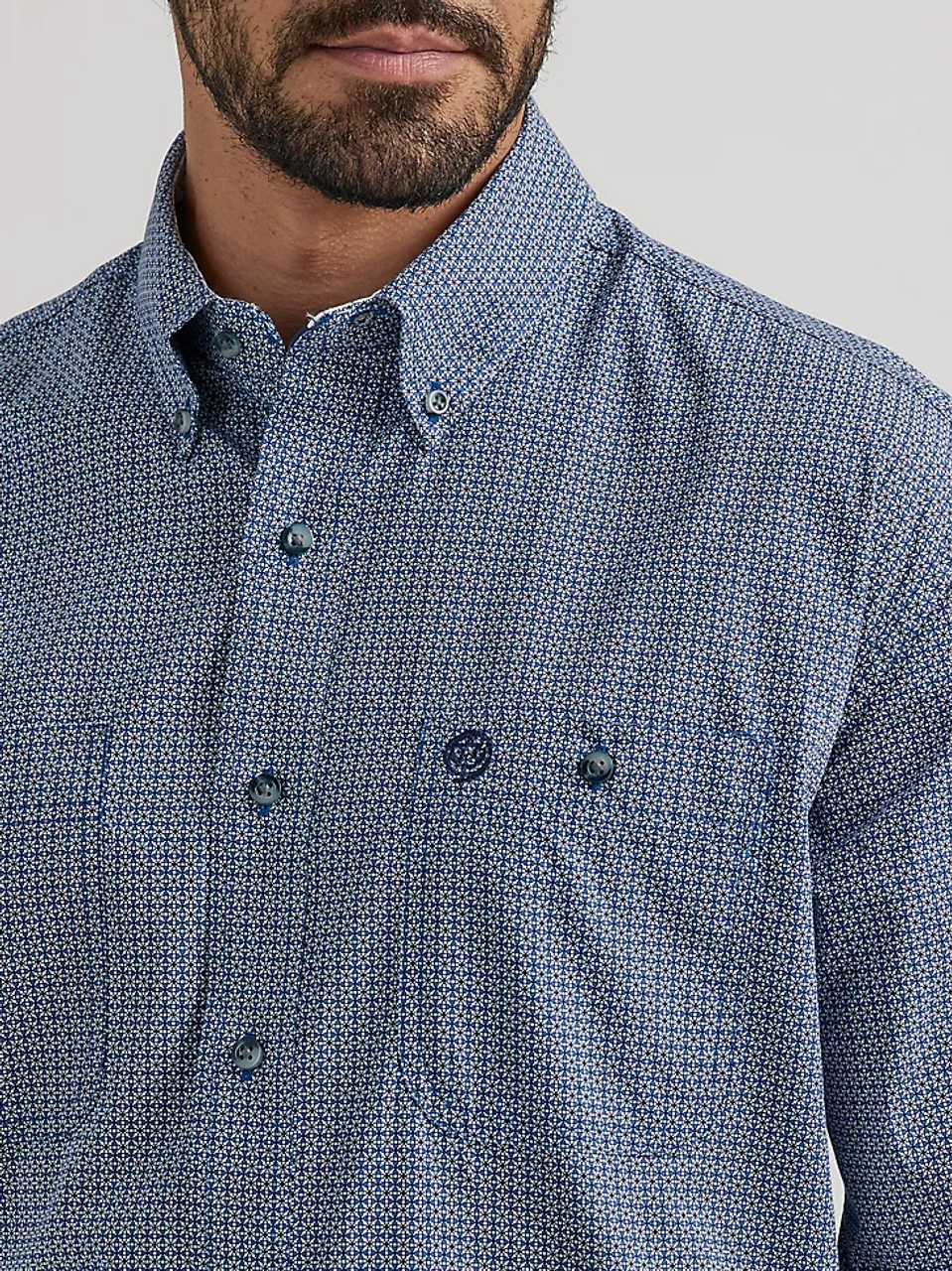Wrangler Mens George Strait Blue Burst Print Button-Down Shirt - 112338107