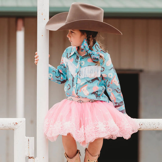 Addie ( Turquoise Running Horse Pearl Snap baby/toddler)