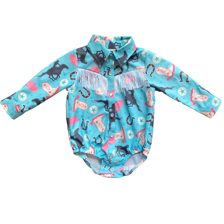 Addie ( Turquoise Running Horse Pearl Snap baby/toddler)