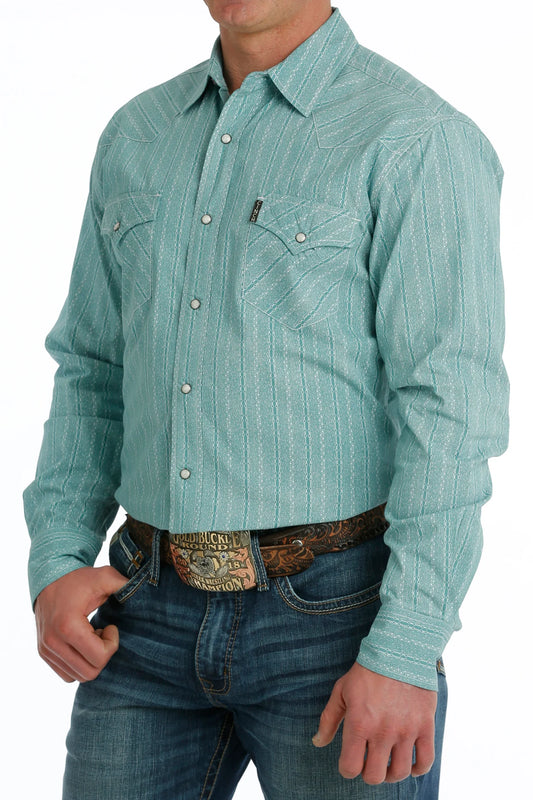 Cinch Mens Long Sleeve Snap Button-Down Shirt - Turquoise MTW1303074