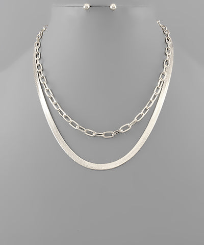 PaperClip & Herringbone Chain Layer Necklace