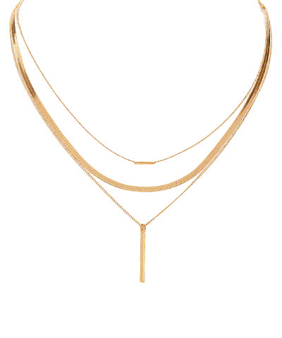 3 Chain Layered Metal Bar Necklace