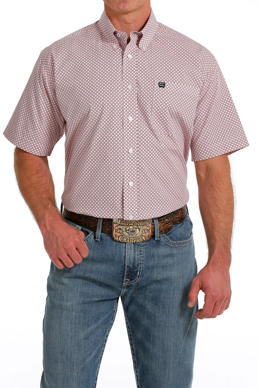 Cinch Mens Pink Weave Button-Down Short Sleeve Shirt - MTW111439