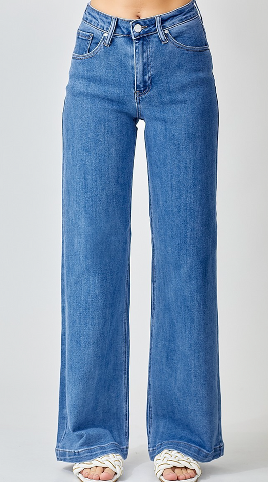 Shelby  (mid rise clean wide leg jean)