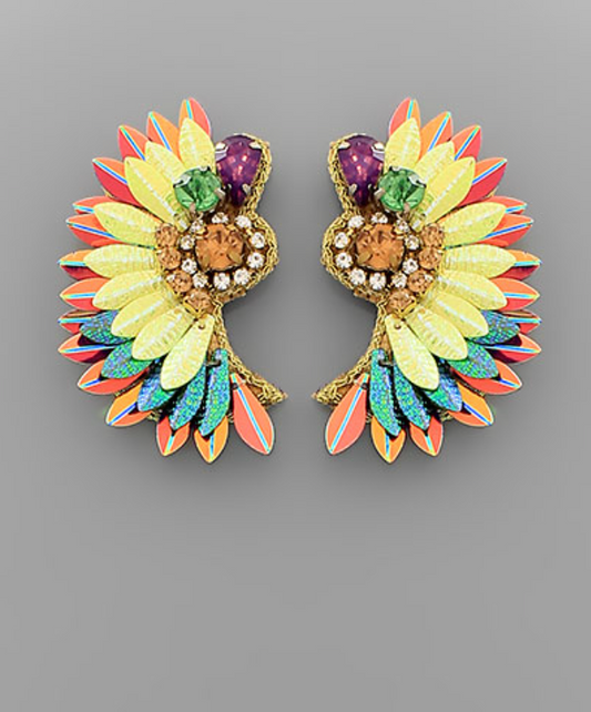 Mardi Gras Sequin Angel Wing Earrings Multi Colored