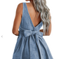 Denim Square Neck Bow Tie A Line Mini Dress