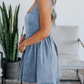 Denim Square Neck Bow Tie A Line Mini Dress