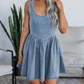 Denim Square Neck Bow Tie A Line Mini Dress