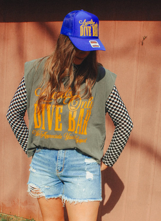 Locals Only Dive Bar, Western Vintage Cropped Muscle Tank