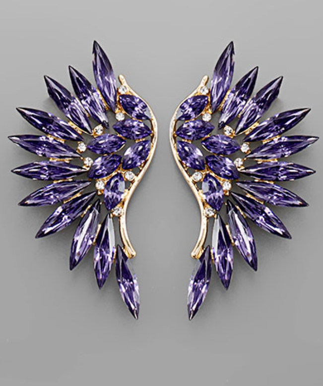 Rhinestone Wing Earrings ( Black or Purple)