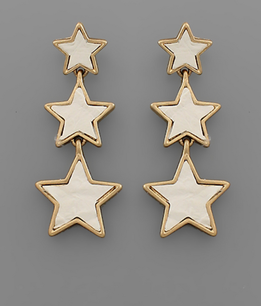 City White & Gold Star Earrings