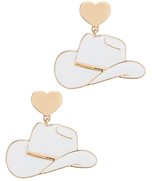 Gold Heart Cowboy Hat Earrings