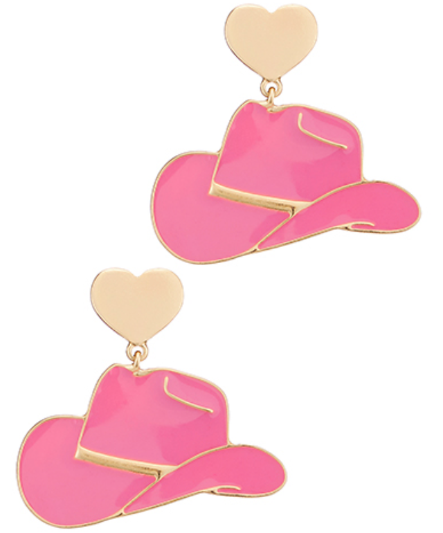 Gold Heart Cowboy Hat Earrings