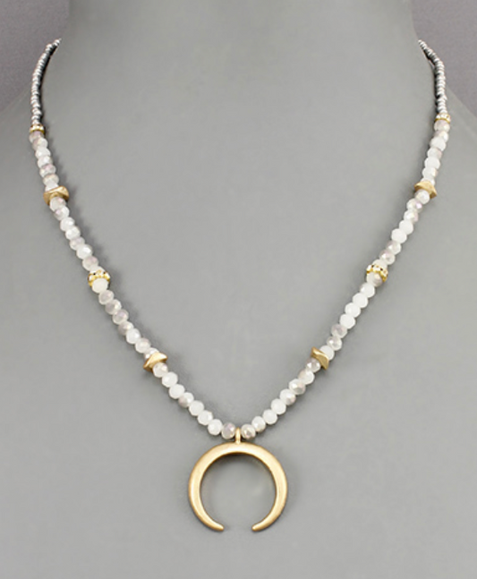 Beaded Horn Pendant Necklace