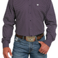 Cinch Mens Plain Weave Print Button-Down Shirt - Purple MTW1105638