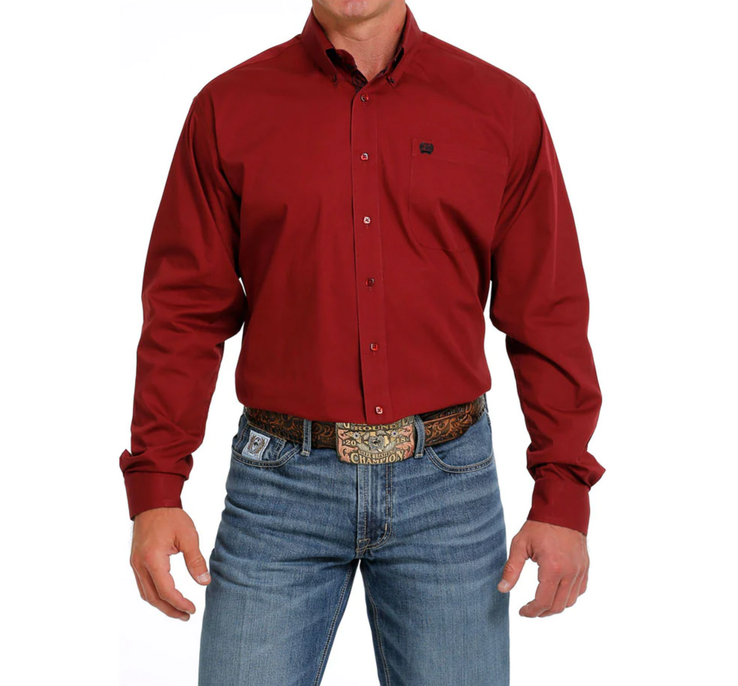 Cinch Mens Button-Down Solid Print Western Shirt - Red  MTW1105625