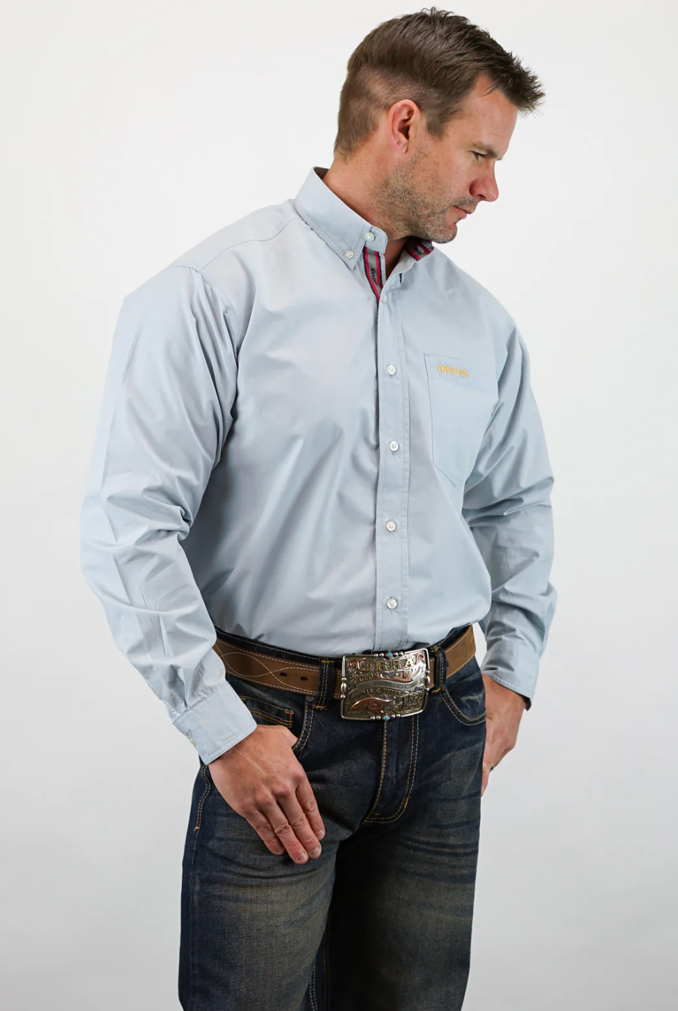 Drover Signature Series - Peacemaker - Solid Niagara Mist Blue, Option Cuff, Classic Fit Shirt D106
